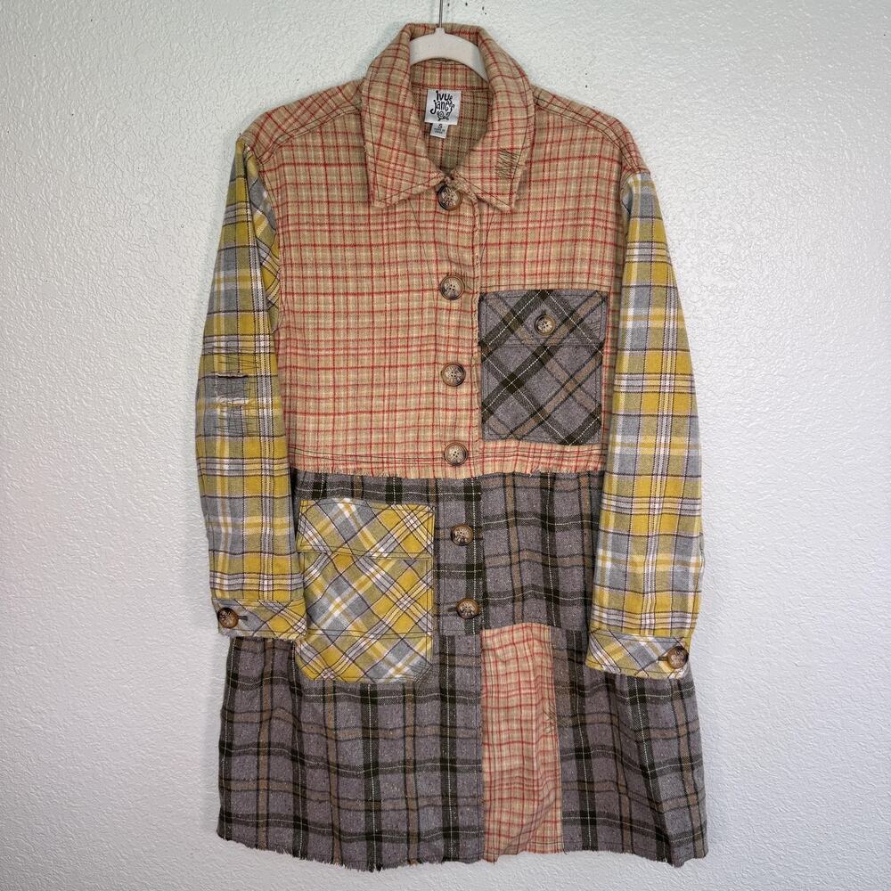 Ivy Jane Jacket Womens Small Patchwork Plaid Flannel Boho Distressed Artsy Coat - Picture 1 of 13